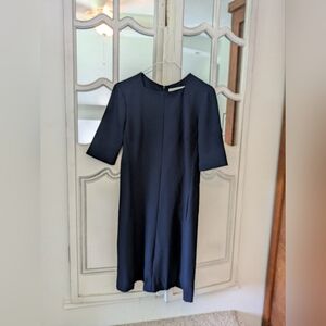 MM Lafleur Blue Sheath Dress 3/4 Sleeve Crew Neck